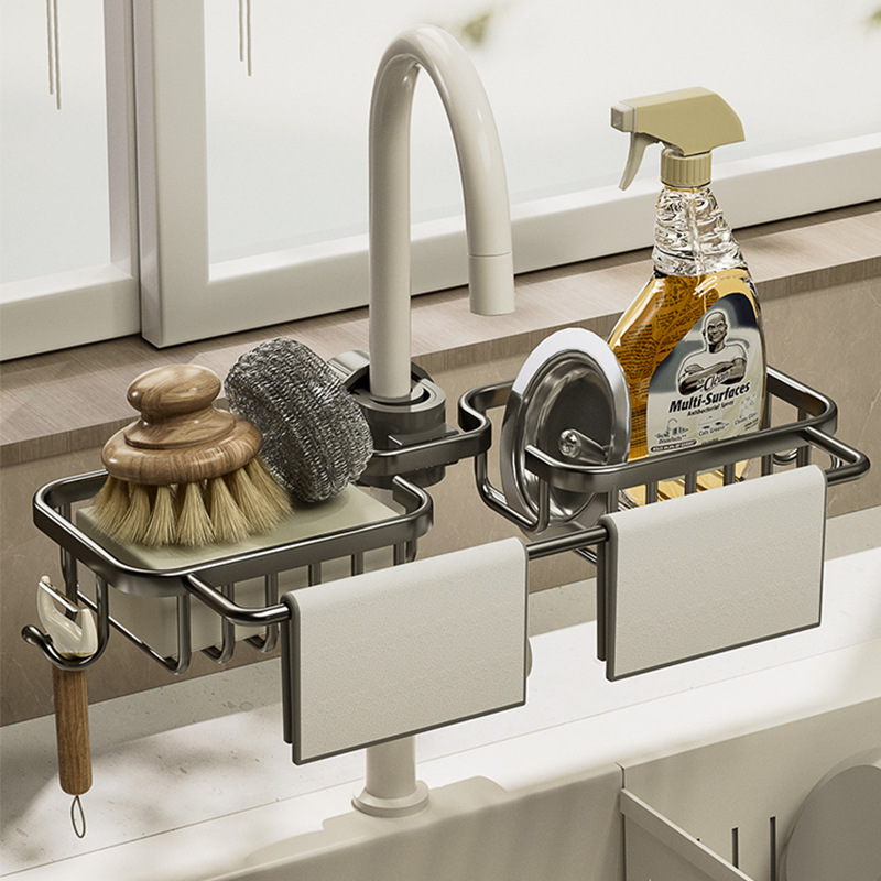 Grifos de cocina estante de almacenamiento sin perforación piscina esponja drenaje colgante fregadero doméstico toallitas de jabón estante de almacenamiento