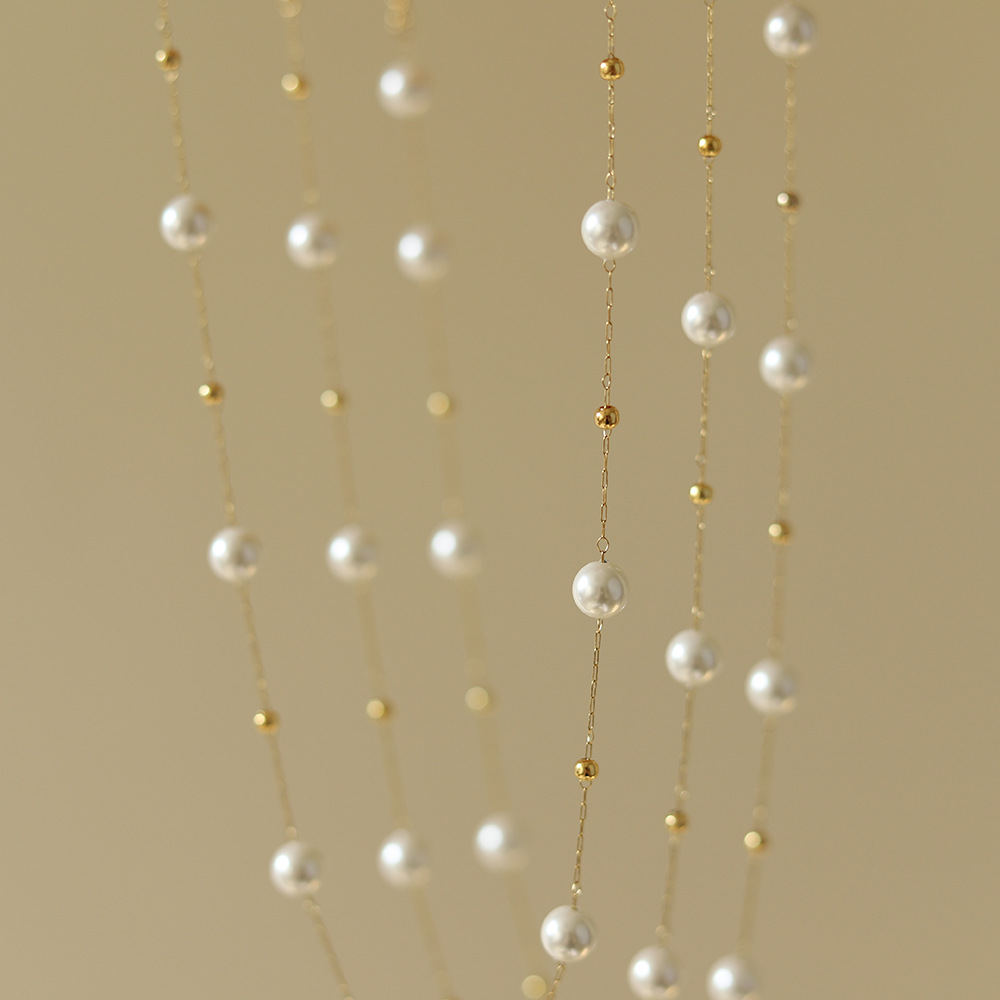 Fashion Round Titanium Steel Pearl Plating Necklace 1 Piece