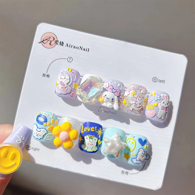 Tomoni Japonés pegatinas de uñas lindo Laurel conejo lindo serie de dibujos animados oso alivio tridimensional flor amor