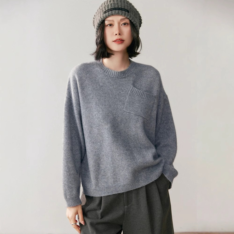 Liuliuwen Style Cashmere Sweater for Women, Round Neck Loose Pullover, Thickened with Pockets, Soft Knitted Long-Sleeve Base Shirt Liuliuwen Style Cashmere Sweater for Women, Round Neck Loose Pullover, Thickened with Pockets, Soft Knitted Long-Sleeve Base Shirt