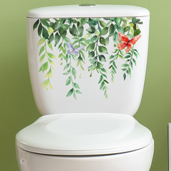 新款MG-M047水彩綠色枝條蝴蝶馬桶貼浴室衛生間美化牆貼畫批發