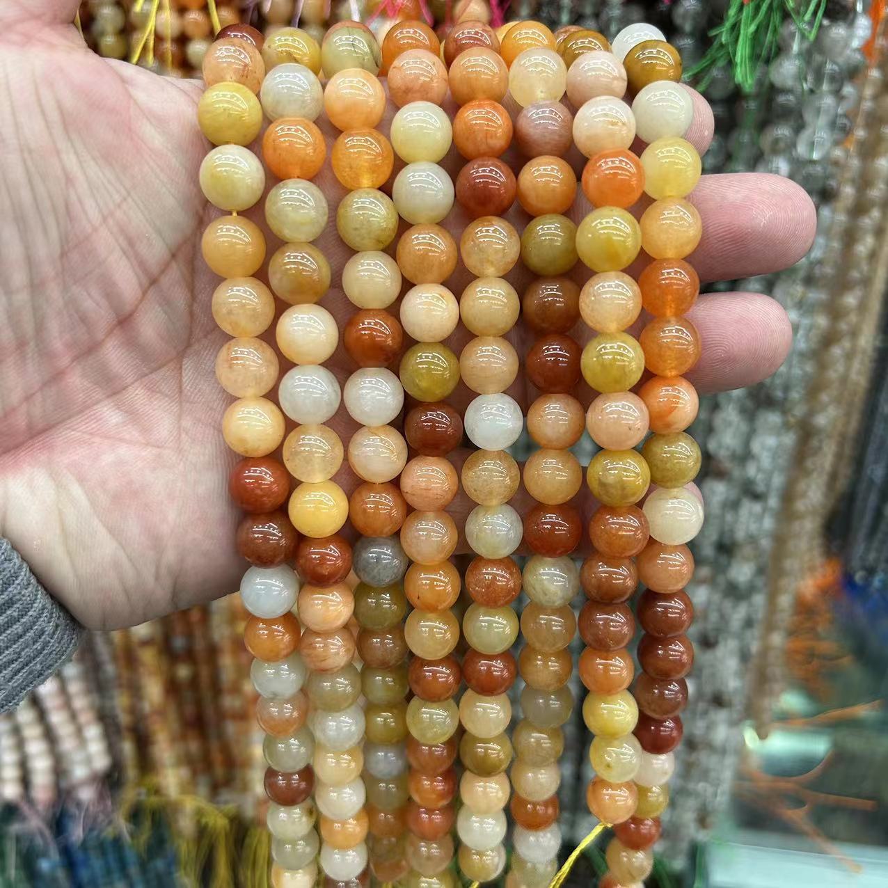高品質A級天然新疆金絲玉散珠diy手鍊飾品配件黃玉圓珠子批發