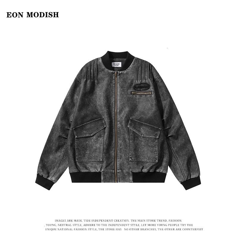 EON women's clothing | 2023 autumn and winter New Real shot loose version American retro high quality distressed leather jacket jacket