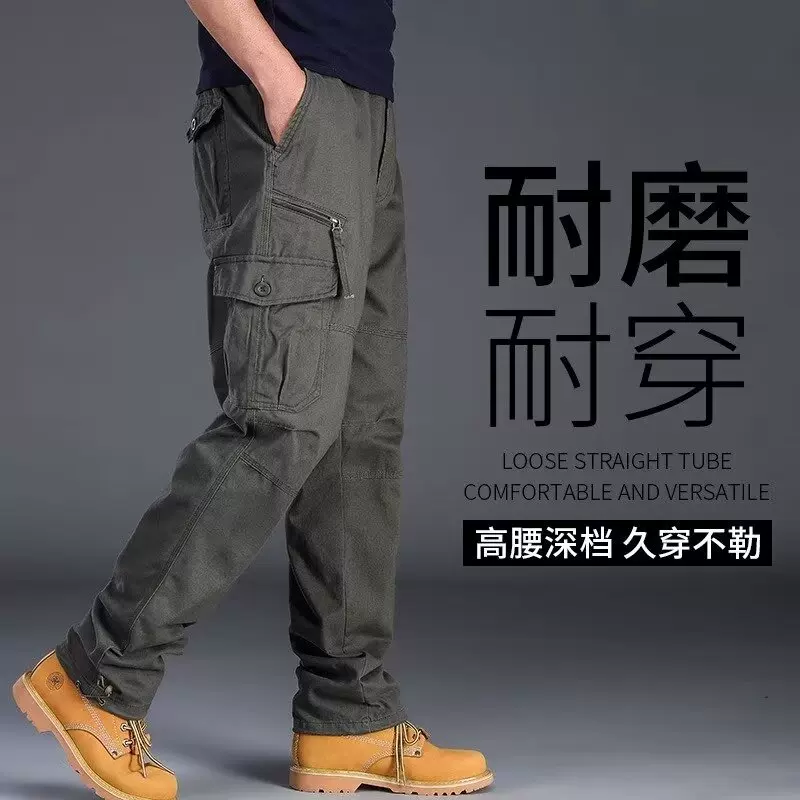 跨境工装裤男户外宽松多口袋休闲裤潮牌直筒裤大码耐磨运动裤子