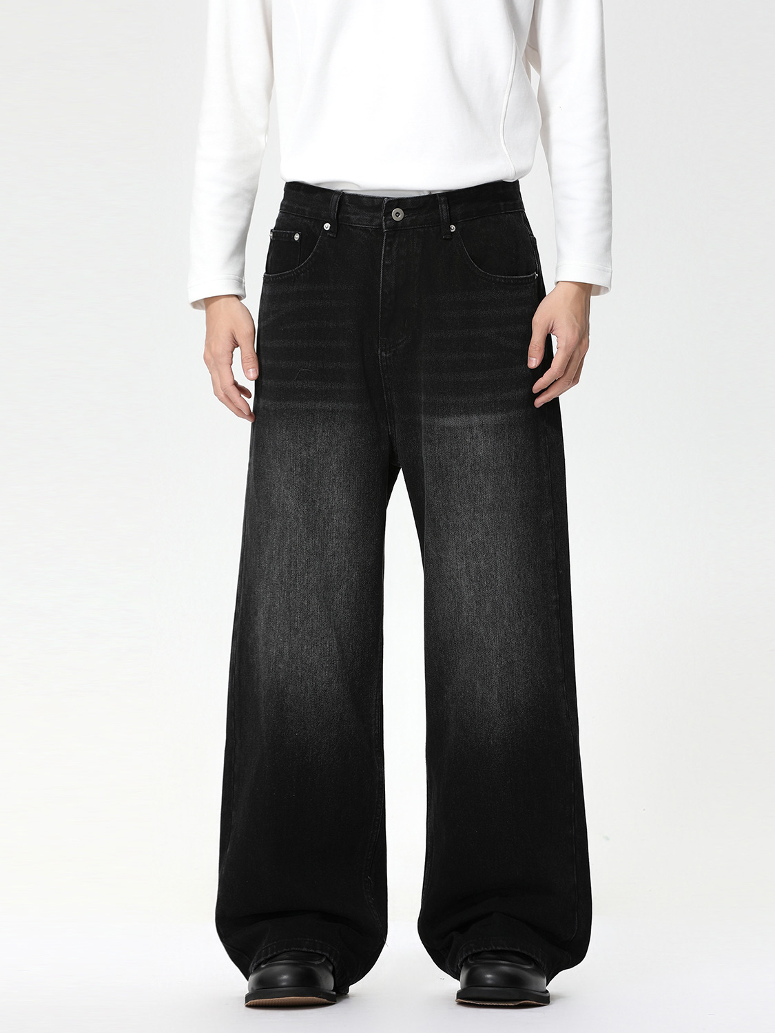 MTLCLOTHES Hombres| Corea del Sur sensación de flujo casual viaje blanco pulido oversize piernas anchas lavados jeans de moda