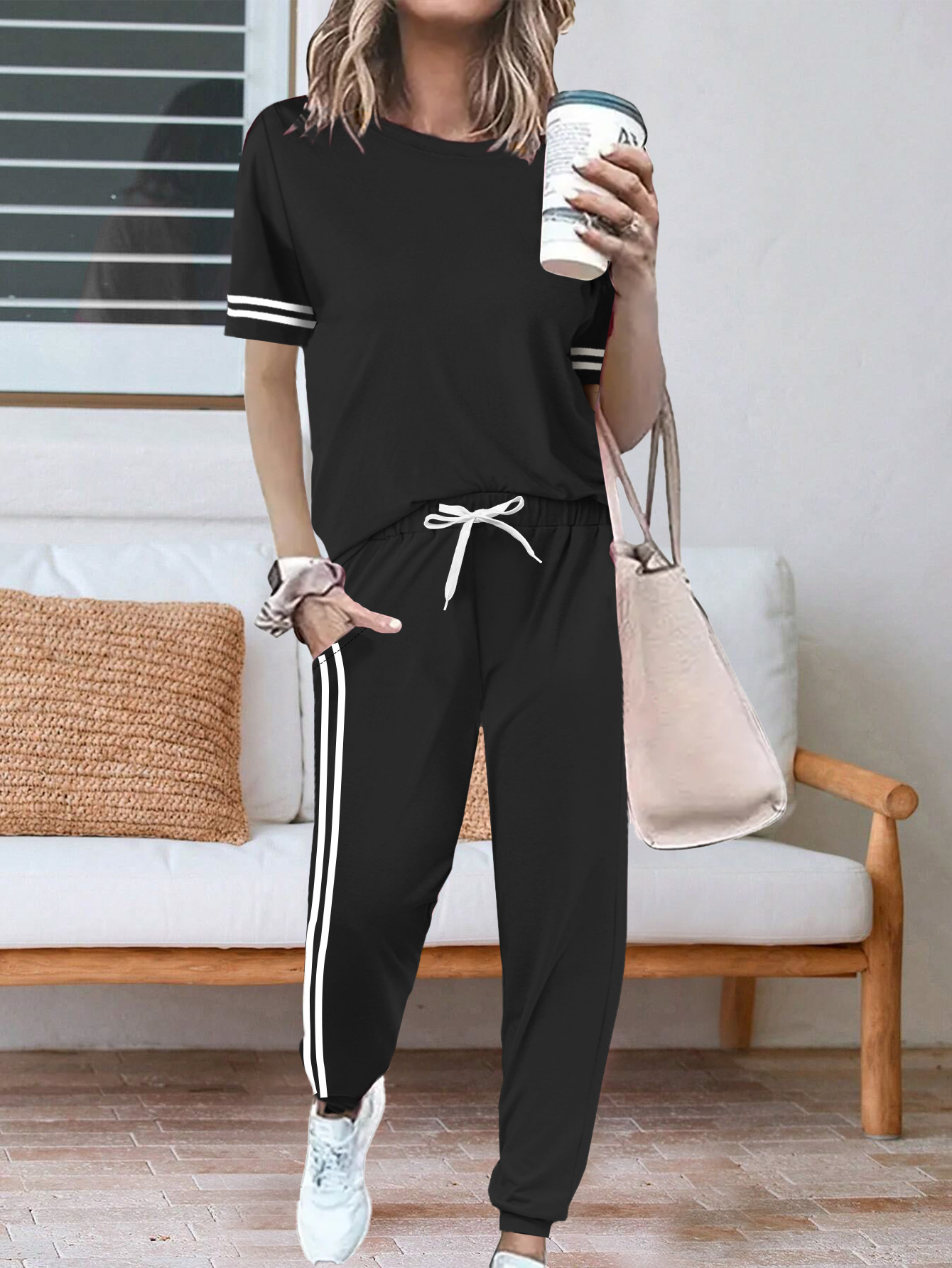 Women's Short Sleeve T-Shirt And Pants Two-Piece Set Casual Comfort Summer Outfit Soft Cotton Blend_ecoleips.com