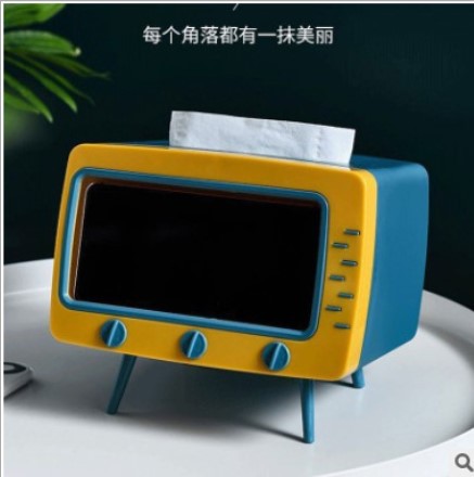 Sala de estar creativa de alta gama caja de pañuelos vintage TV mesa de café caja de pañuelos teléfono móvil de visualización rack de tejido