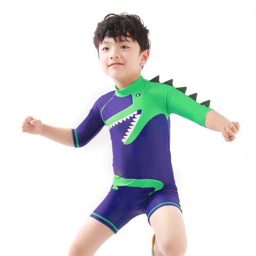 Children's one-piece swimsuit, Bubbleboy 2-8 year old boy cartoon swimming cap, baby boy wetsuit for small and medium-sized children