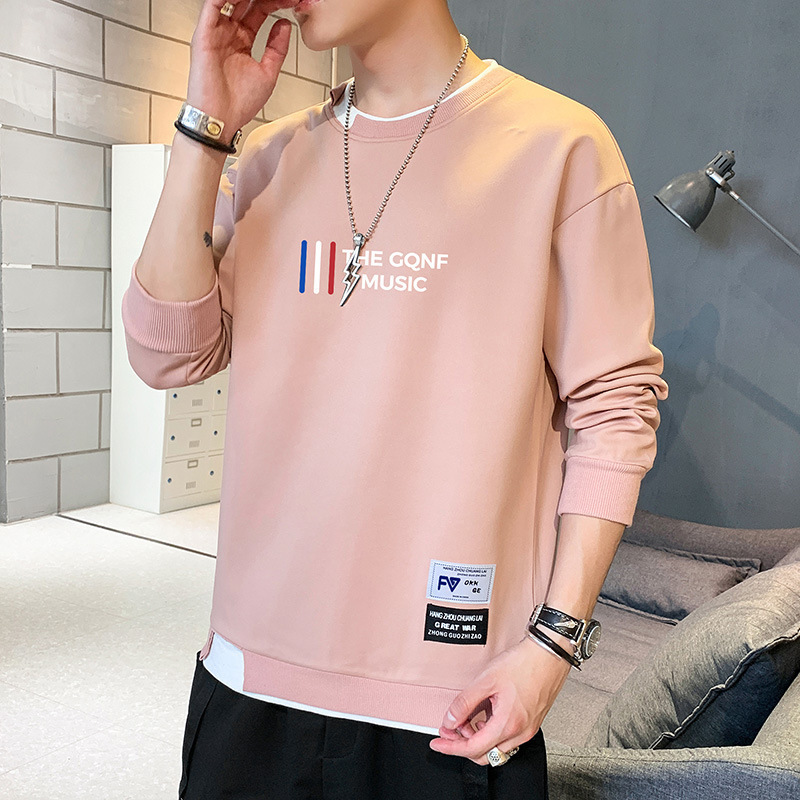 Suéter de cuello redondo para hombres primavera y otoño nuevo estilo americano casual camiseta de manga larga marca de moda masculina suelta camiseta de base grande