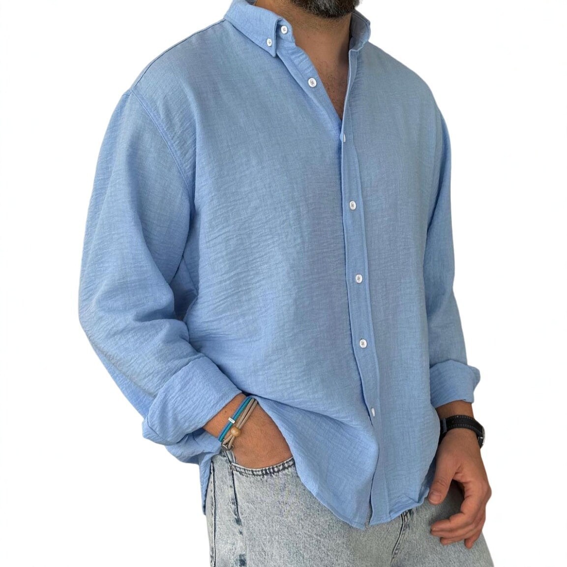 2025 Fall/Winter New Brushed Shirt, European And American Style, Solid Color, Turn-down Collar, Long Sleeve, Men's_voghion.com