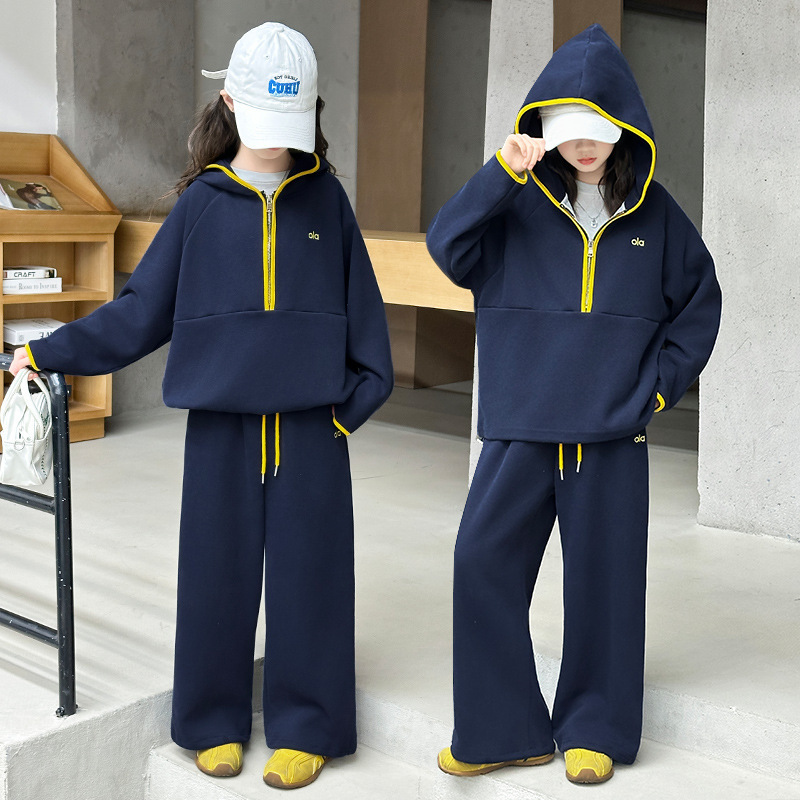 女童秋套装2025新款中大童韩版半拉链卫衣儿童运动两件套洋气潮范|undefined