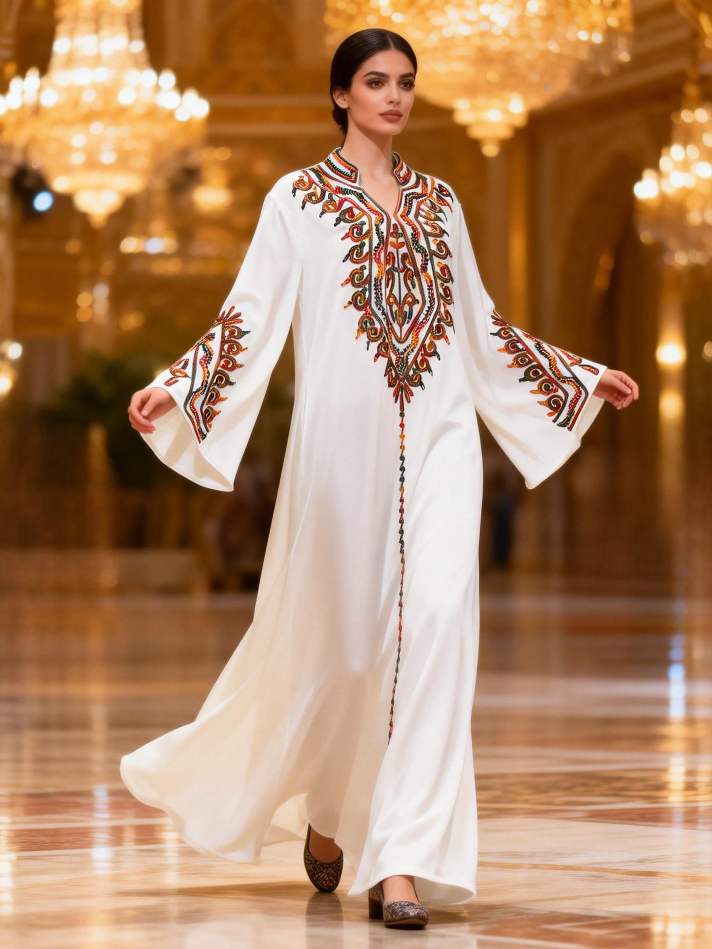 New In Stock Muslim Embroidered Robe, Middle Eastern Clothing, Abaya, Loose-fitting Women's Long Dress From Dubai,_ecoleips.com