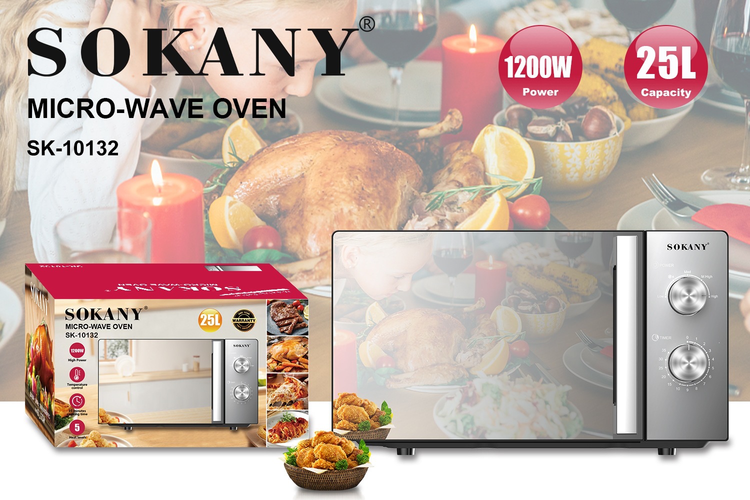 Transfronterizo 110V horno de microondas estándar doméstico metal 25L horno de microondas 1200W horno de microondas de temporización