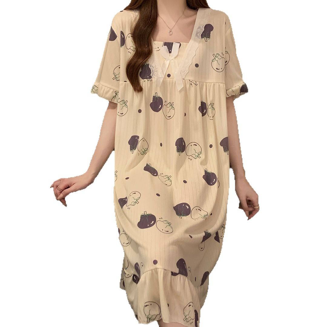 Comercio exterior transfronterizo pijama de mujer de verano de mangas cortas de seda de leche encaje lindo dibujos animados pijama de estudiantes ropa delgada