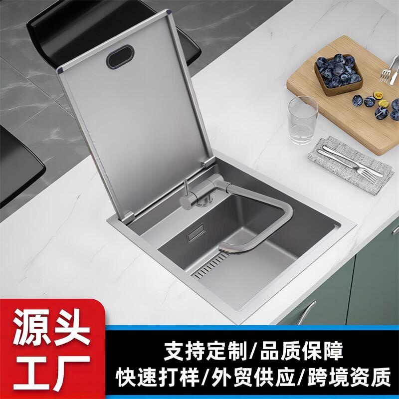 Customized 304 Stainless Steel Nano Sink Kitchen Household Foldableing Invisible Single-Slot Vegetable Basin Wash Basin Wash Basin