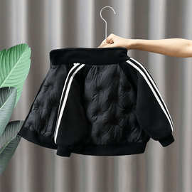 儿童轻薄羽绒服2024冬季新款男童短款白鸭绒夹克洋气学生黑色外套