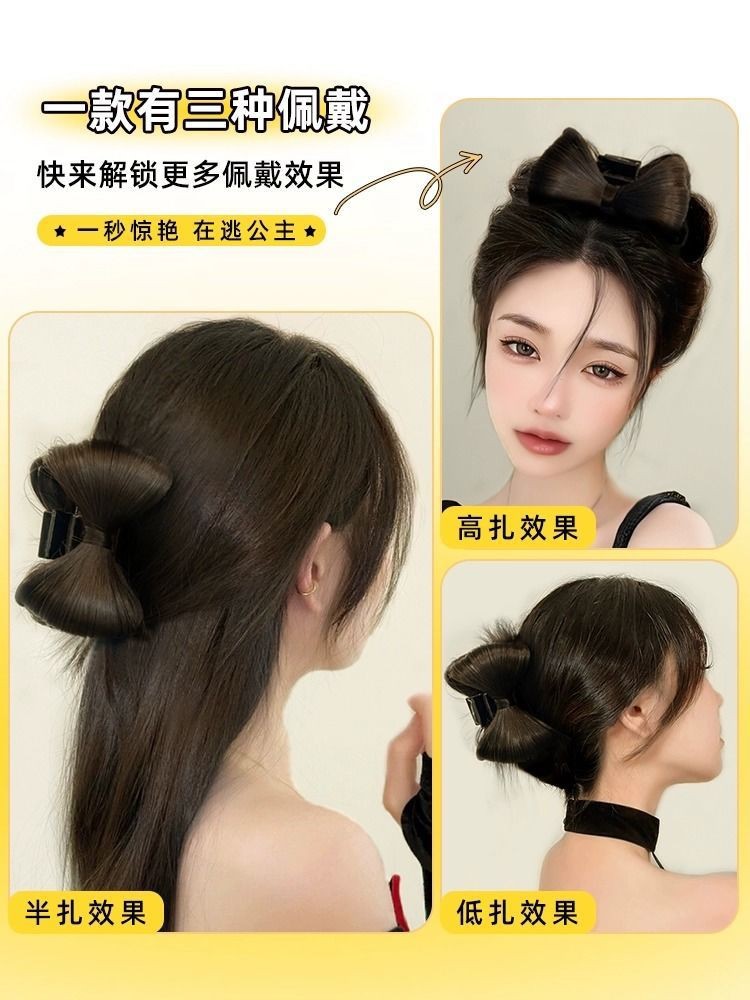 Koni Clipe de cabelo com laço de cabelo falso para rabos de cavalo altos e baixos, lindo coque de cabelo estilo princesa em uma peça