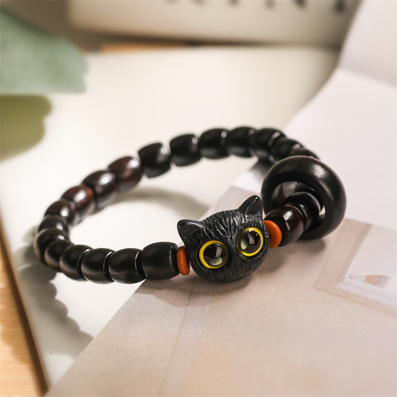 Pulsera de cuentas de piedra de ágata natural, polleras de cuentas de estilo chino para mujeres, personalidad de gatos, joyas de estilo nacional retro