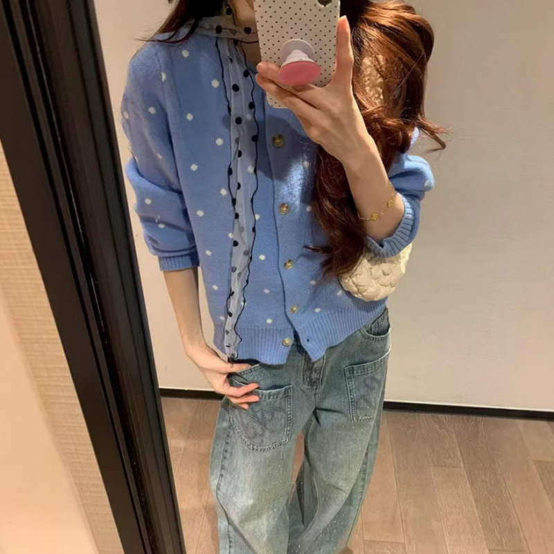 Ys Atmosphere-Enhancing Outfit Retro Polka Dot Knitted Cardigan 2026 New Korean Style Spring and Autumn Slimming Sweater Jacket for Women Ys Atmosphere-Enhancing Outfit Retro Polka Dot Knitted Cardigan 2026 New Korean Style Spring and Autumn Slimming Sweater Jacket for Women