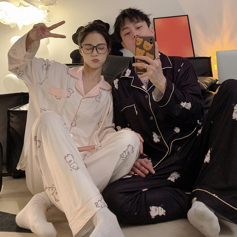 Japonés de dibujos animados puntada pareja pijamas primavera y otoño las mujeres algodón manga larga 2023 nuevo invierno homewear traje