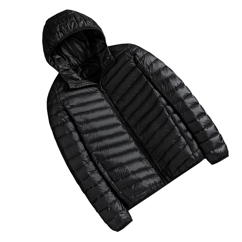 Herrenbekleidung Leichte Jacke aus Seide und Baumwolle für Herren 2023 Winter neue leichte weiße Entenseide-Baumwoll-Stehkragenjacke mit Kapuze, kurze warme Freizeitjacke_voghion.com