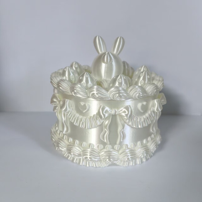 3D-printed bunny cake storage box, a cute and girly desktop decoration with a bow, a creative gift, wholesale from the manufacturer