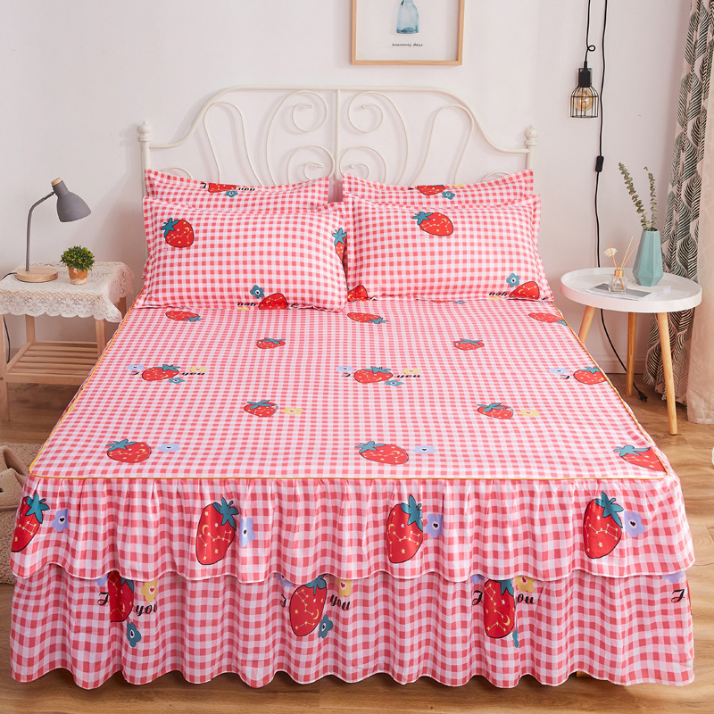 Aloe Vera Cotton Double-layer Edge Korean-style Single-piece Bed Skirt Four-season Bed Sheet Princess Style Lace Three-piece Set Non-slip Bed Skirt