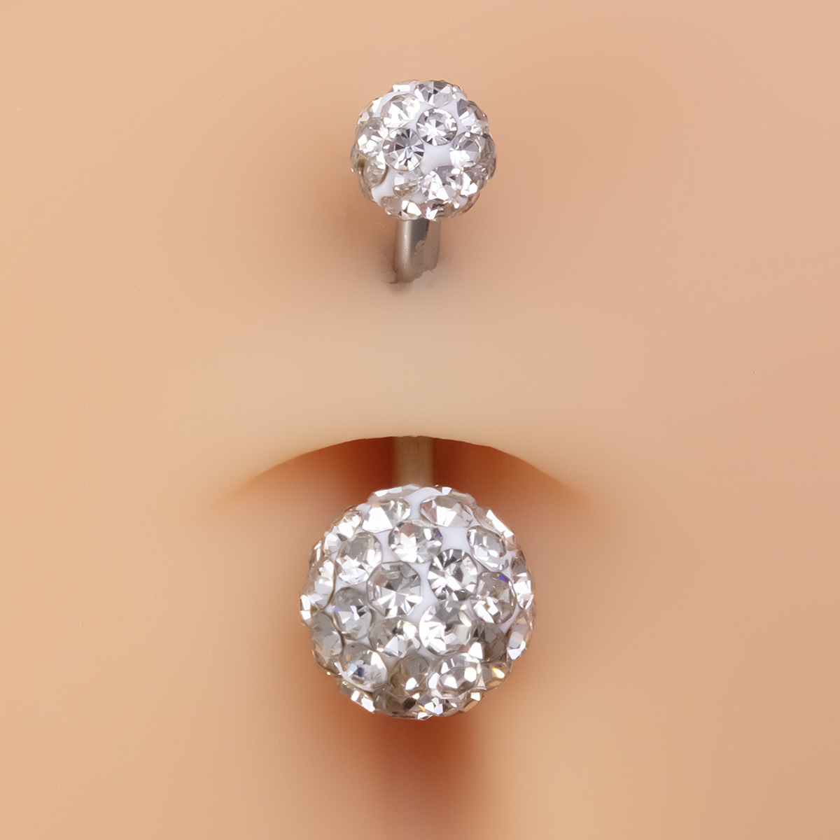 Belly Button Ring With Full Diamond Heart And Soft Clay Ball_voghion.com