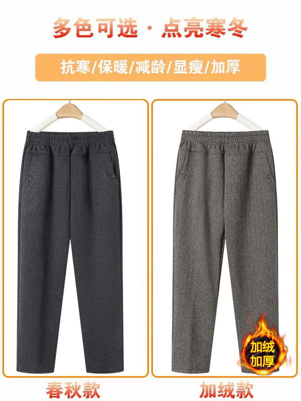 妈妈裤子春秋冬款加绒加厚中老年人女裤高腰直筒裤奶奶装外穿长裤|undefined
