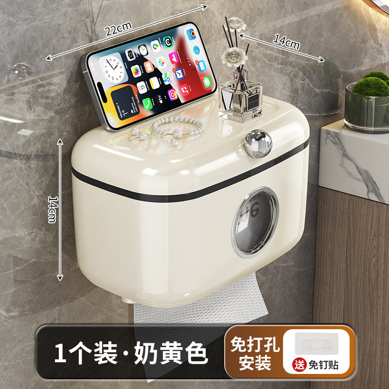 ティッシュボックスバスルームクリームスタイルパンチフリーペーパーロール収納ラックトイレ壁掛けクリエイティブ収納紙箱|undefined