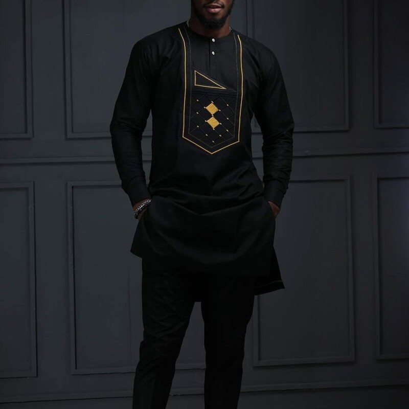 New Independent Station European and American Foreign Trade Cross-Border Traditional Festival African Style Casual Men's Embroidery Suit Two-Piece Set