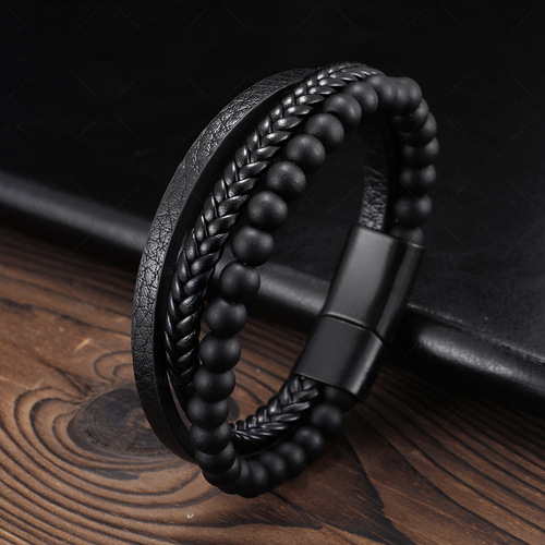 Amazon Stainless Steel Natural Tiger Eye Stone Bracelet Beads Men's Handmade Agate Bracelet Foreign Trade Accessories 