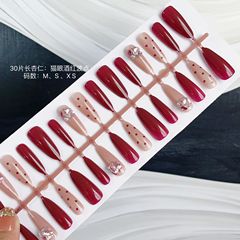 30片手工穿戴甲貓眼酒紅波點高級感百搭顯白可拆卸成品甲片