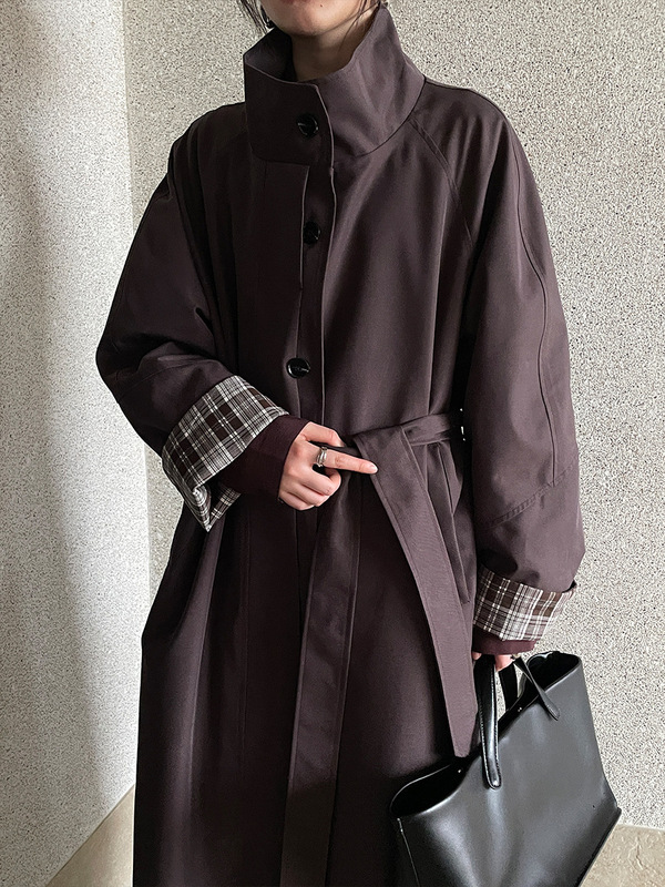 FONE简禾廓形立领长款风衣女2025秋冬新款高级感单排扣外套58302|undefined