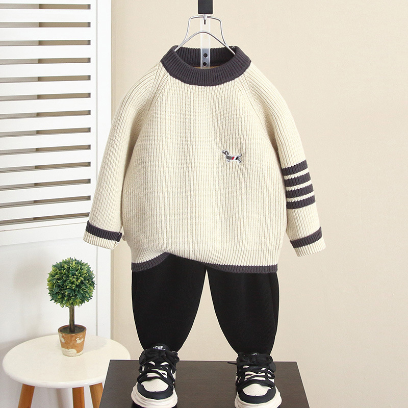 6689 suéter guapo de moda para niños invierno grueso 2025 nuevos niños bebé otoño e invierno suéter de punto coreano image 1