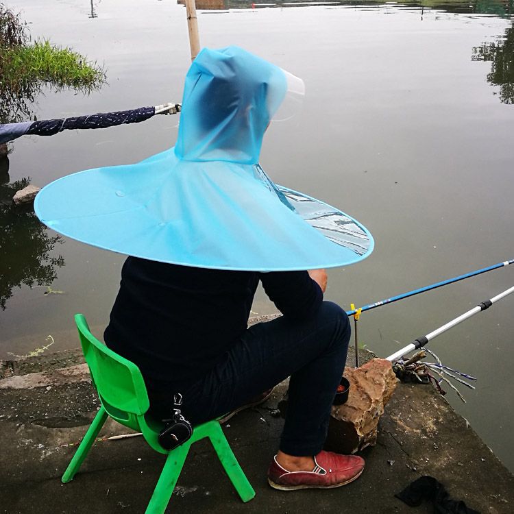 [Xinyiqi] Ufo Raincoat Men's Head-Mounted Adult Umbrella Hat Fishing Equipment Rain Gear Cloak Foldableing Transparent