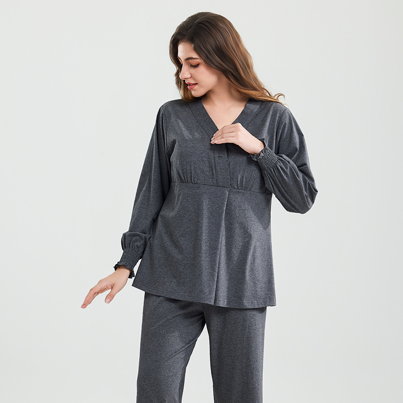 Women's pajamas with chest pads, postpartum clothing for autumn and winter, pure cotton plus size maternity loungewear set Women's pajamas with chest pads, postpartum clothing for autumn and winter, pure cotton plus size maternity loungewear set
