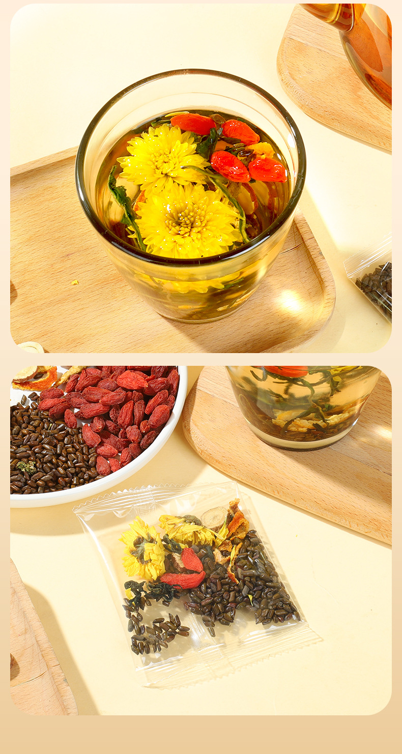 Chrysanthemum Cassia Seed Tea 120g Herbal Blend with Goji Dandelion Licorice Tangerine Peel in use
