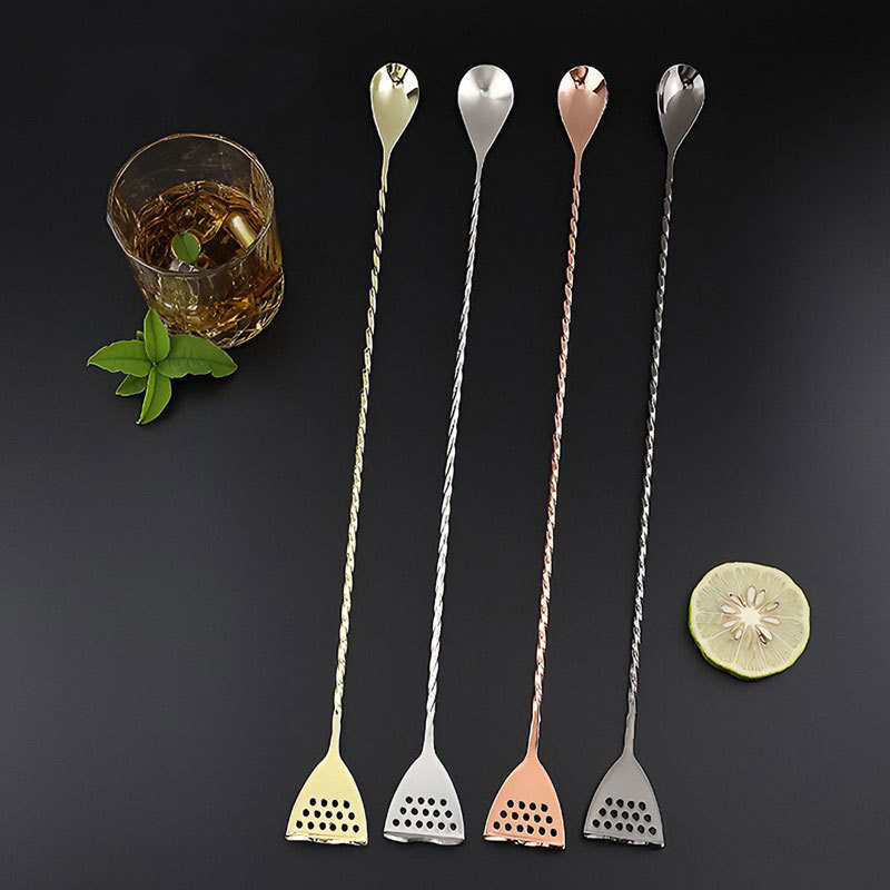 Cuchara mezcladora de cócteles de acero inoxidable de fábrica con mango largo, pulido a espejo, para café, té con leche, bar y cócteles