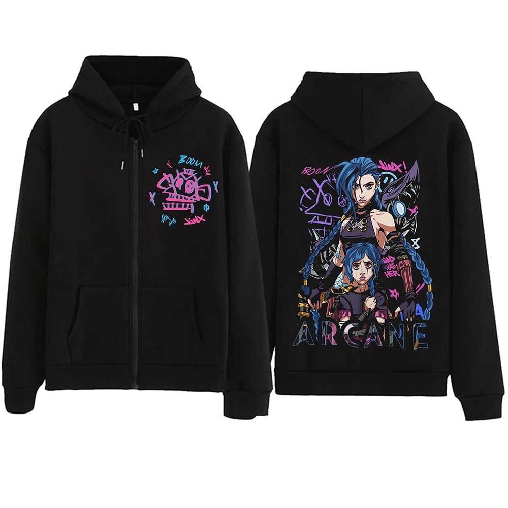 2024 Arcane-Jinx Hot Anime Zipper Hoodie Harajuku Pullover
