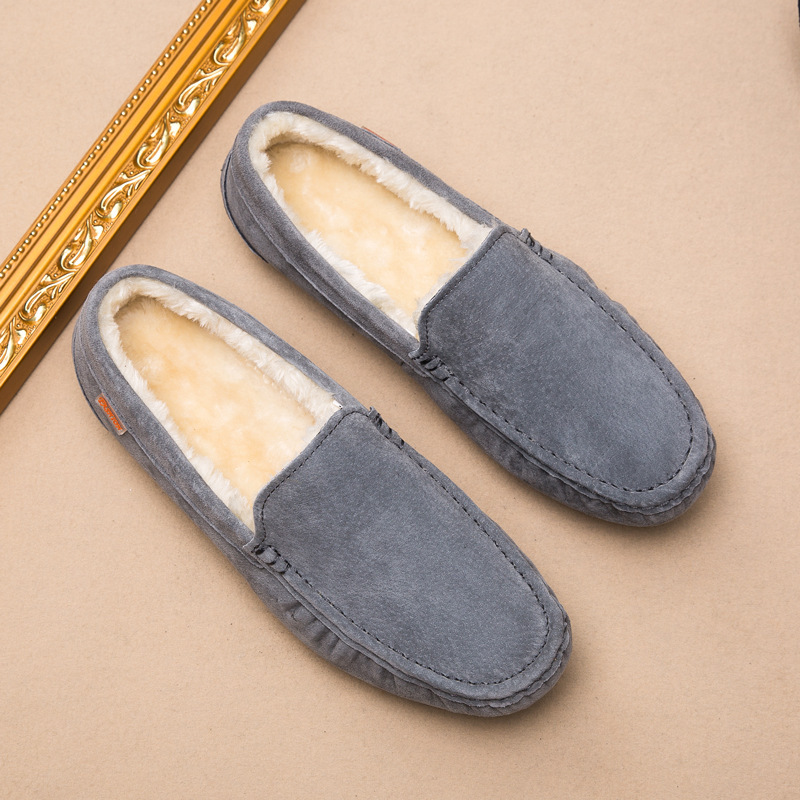 Transmisión en vivo transfronteriza Hot Bean zapatos de cuero para hombre zapatos de cuero casuales esmerizados simple con un pie de lana zapatos de hombre