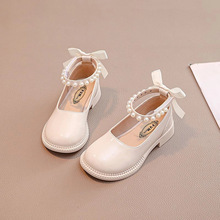 女童公主小皮鞋2025春季新款小学生高跟鞋白色蝴蝶结儿童春秋单鞋