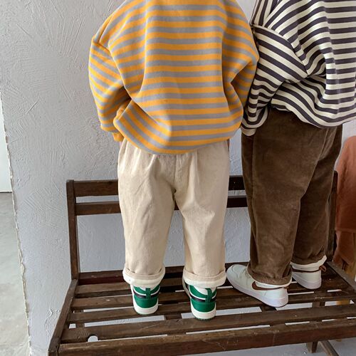  New Korean Style Children's Winter Plush Stretch Corduroy Long Pants for Boys and Girls Baby Thickened Double Layer Pants