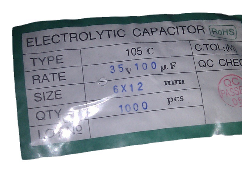 电解电容 直插 35V100UF 100UF 35V 体积6*12MM 38元/K 优质电容
