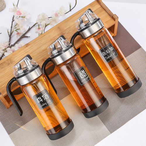 Automatic Open-Close Glass Oil Bottle for Kitchen, Large Capacity Soy Sauce and Vinegar Condiment Bottle, Stainless Steel Oil Bottle, Oil-Proof and Leak-Proof
