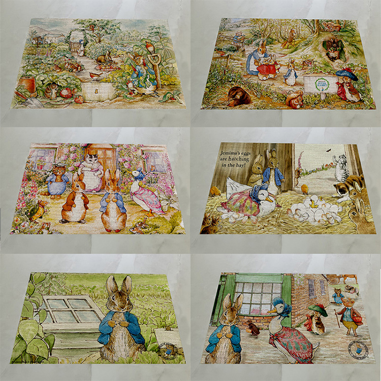 Japanese Style Cotton and Linen Peter Rabbit Placemat Placemat Placemat Washed Western Placemat Placemat Heat Insulation Mat Bowl Mat Homestay Decorative Props