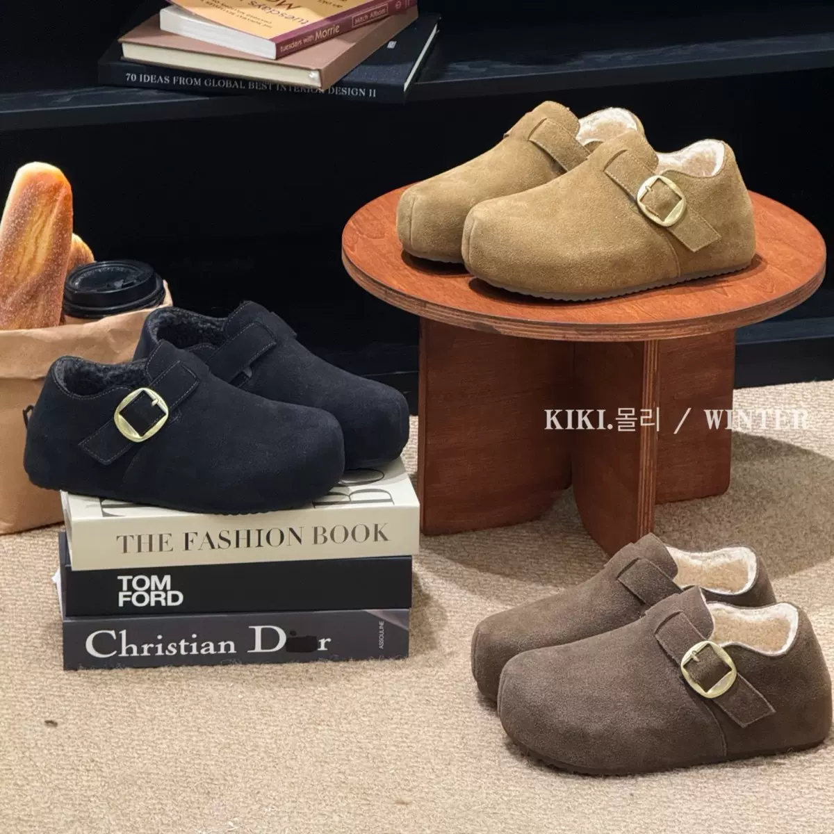 mollykiki 复古软底软糯吐司2025秋冬新品加绒休闲一脚蹬勃肯单鞋