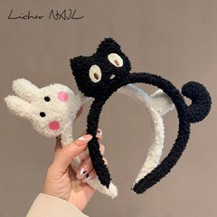 Cute cartoon cat small curly fur headband for face washing, makeup, non-slip, high forehead magic, funny head accessory