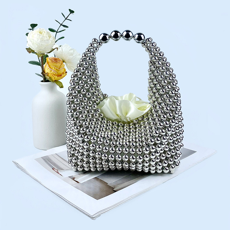 412g Weight Polyester Lining Material Beading Fashion Element String Closure Type Top Handle Strap Type Bucket Bag Bags Type Daily, Street, Shopping Occasion Plastic Material New Year Festival Solid Color Pattern All Seasons Season Women's Gender Elegant, Streetwear Style Pillow Shape Shape Small Size Women's Small Plastic Solid Color Elegant Streetwear Beading Pillow Shape String Bucket Bag 26
