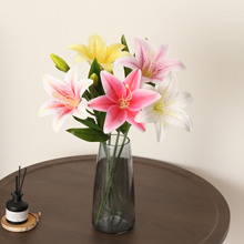仿真百合花手感仿真花餐桌客厅装饰塑料花假花装饰摆件插花束跨境